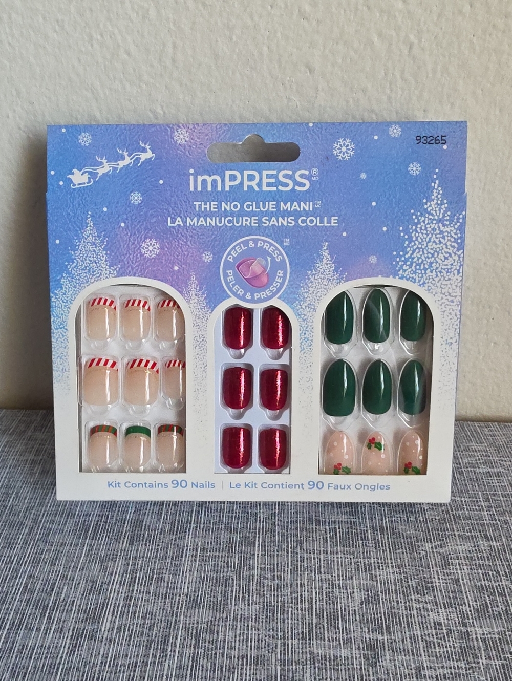 ImPRESS Holiday Nail Kit Press On Manicure 93265 Holly Red Green New